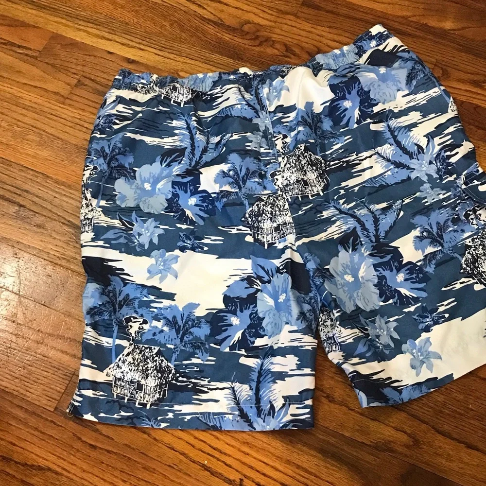 Chaps Swim Trunks Swimming Shorts Flower Floral Beach Large Velcro Tie Pockets